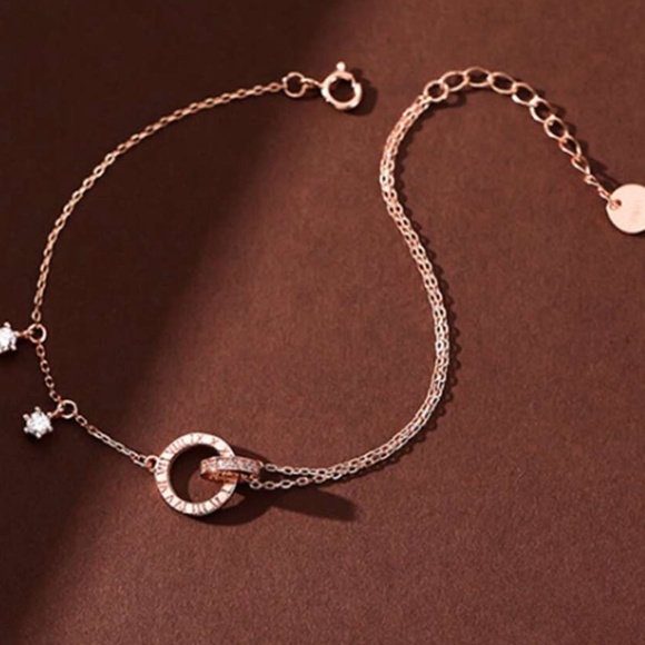 925 Sterling Silver Cubic Zirconia Double Circle Bracelet - Picture 7 of 9